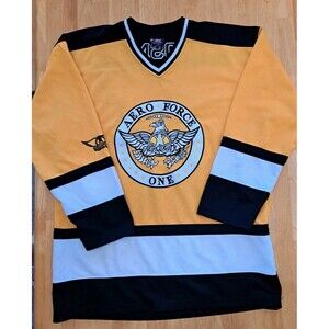 RARE Aerosmith Hockey Jersey Aero Force One Mens L Black Yellow VTG 2003 Boston
